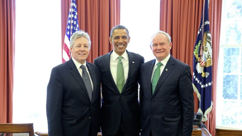 Then First Minister Peter Robinson and deputy First Minister Martin McGuinness meeting US President Barack Obama in the White House several years ago. Picture by Kelvin Boyes, Press Eye 