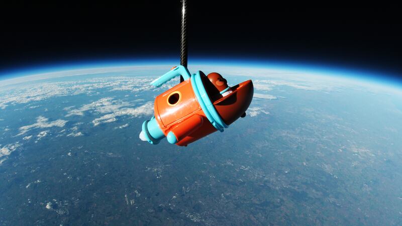 The toy, inspired by the children’s show, travelled into space attached to a stratospheric balloon.