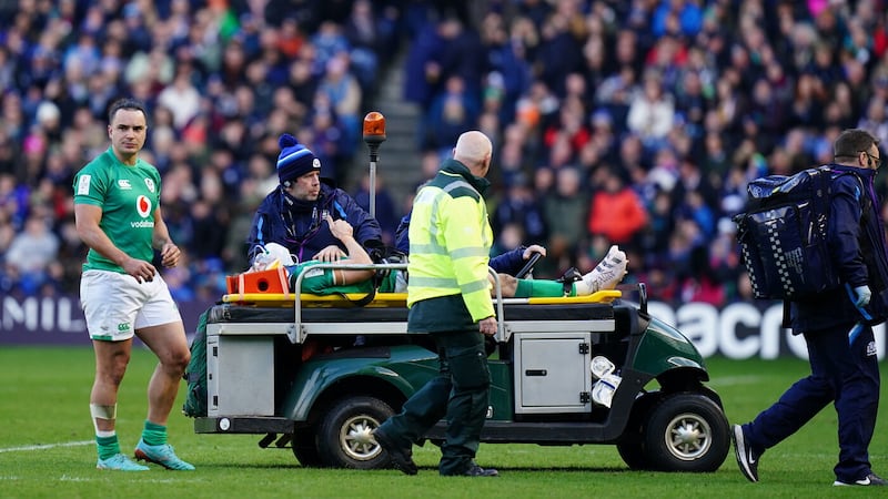 Ireland's Garry Ringrose is stretchered off at Murrayfield after suffering a head injury