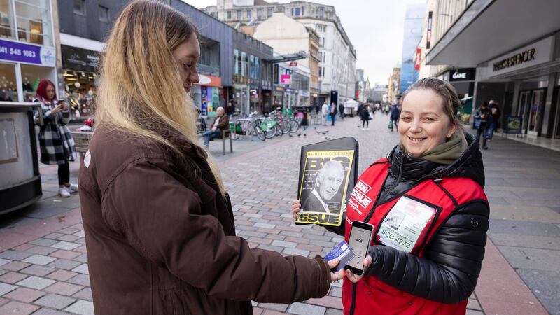 Big Issue vendor Brigitta Claudia at her pitch on Argyle Street in Glasgow (Exposure Photo Agency/PA)