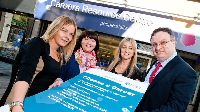 Minister Farry launches the careers evenings with (from left) DEL careers manager Claire O&#39;Reilly, careers adviser Jillian Gordon and Careers Service head Frances O&#39;Hara 