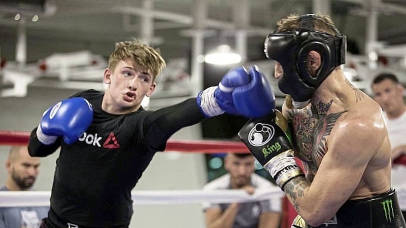 Tiernan Bradley doing some 'school' sparring with Conor McGregor to help improve his defence. Picture by David Fogarty/gingerbeardphotography.com