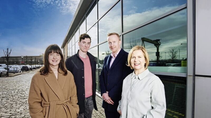 Pictured at Catalyst are (from left) Meg Magill, Invent programme manager; Peter Gilleece, overall winner of Invent 2022 and founder of Vikela Armour; Niall Devlin, head of business banking NI at Bank of Ireland; and Elaine Smyth, director of innovation community at Catalyst 