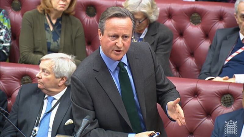 Video grab of Foreign Secretary Lord David Cameron speaking during his first monthly question time in the House of Lords