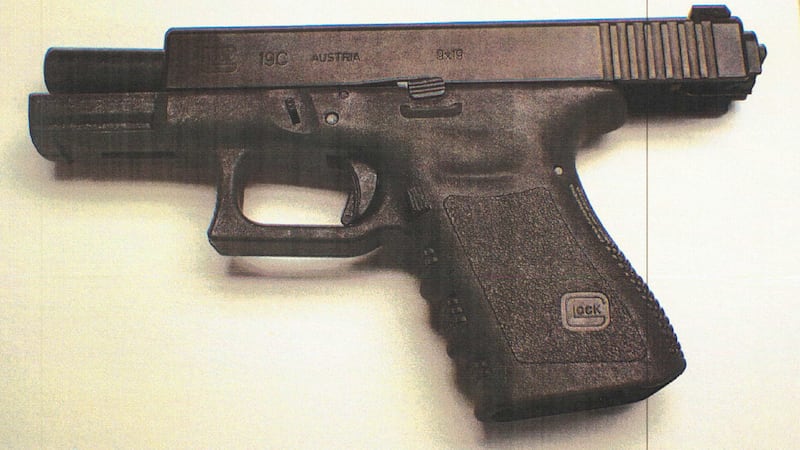 A pistol found by police officers during a search in Crossmaglen, Co Armagh in October 2023