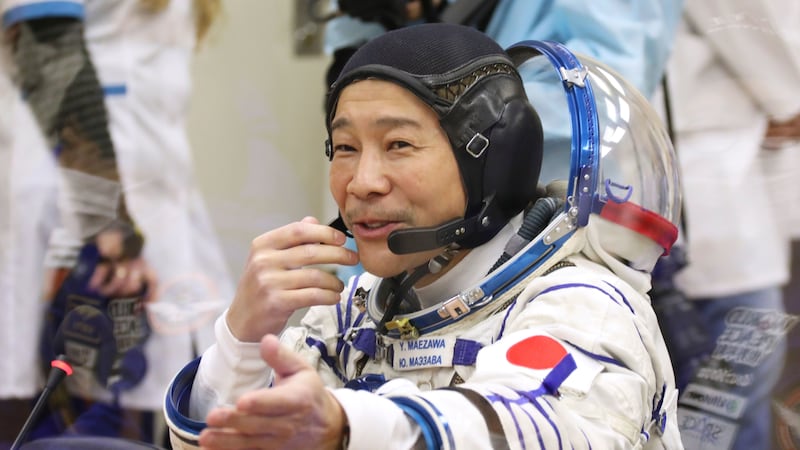 Fashion billionaire Yusaku Maezawa and producer Yozo Hirano took off aboard a Soyuz spacecraft on a 12-day mission.