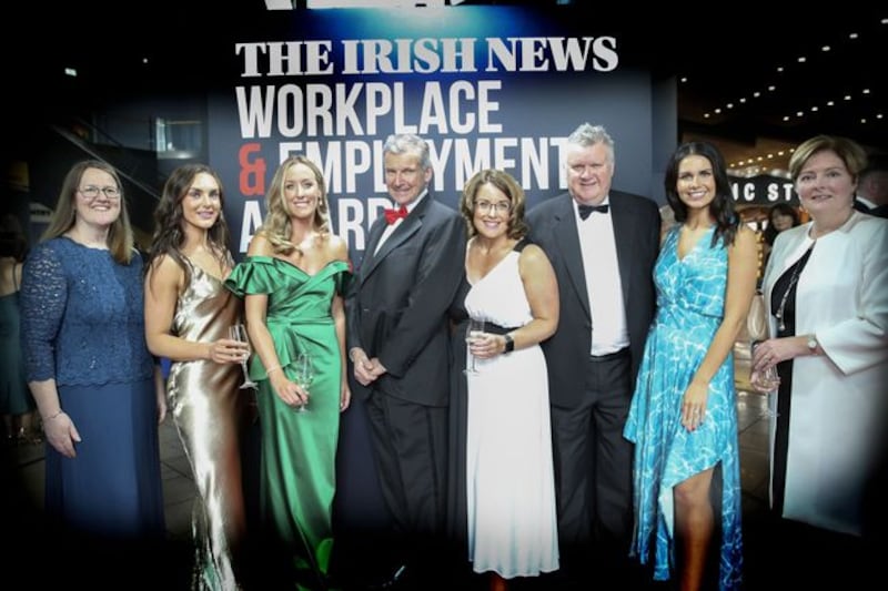 From left, Joanne Clague from Queen&rsquo;s University Belfast, Page McLaughlin of Options Technology, Irish News group marketing and communications manager Annette McManus, Irish News editor Noel Doran, Orlagh O&rsquo;Neill of Carson McDowell, Irish News business editor Gary McDonald, Liz Toner from First Derivative and Professor Gillian Armstrong from Ulster University Business School.&nbsp;