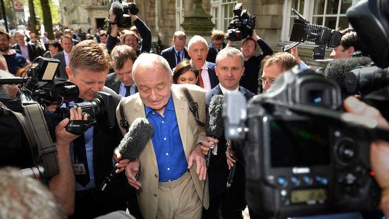 Former mayor of London Ken Livingstone is surrounded media outside Millbank in Westminster, London. Picture by Anthony Devlin/PA