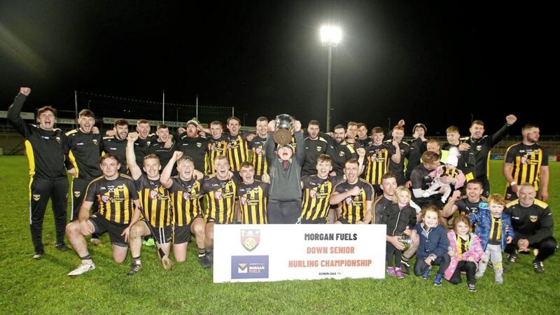 Ballycran celebrate regaining the Down SHC title after an extra time victory over Portaferry.<br />Pic Philip Walsh