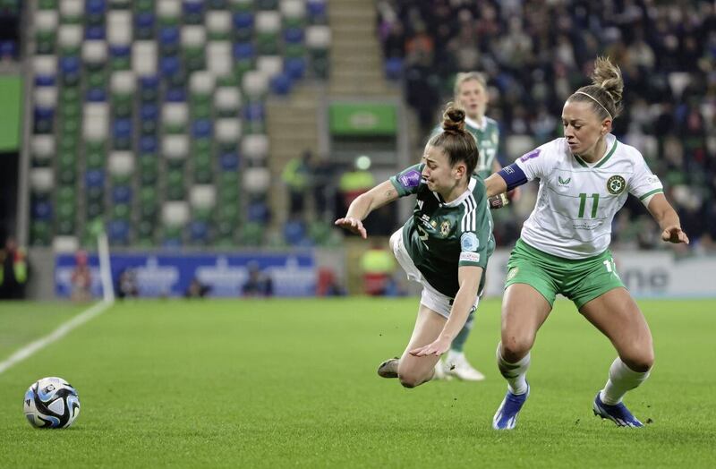 Republic of Ireland&rsquo;s Katie McCabe (right) was the star of the show on Tuesday night 
