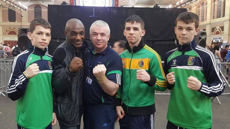 The McKenna brothers (l-r) Stephen, Gary and Aaron with their father Fergal and former British and European middleweight champion Herol 'Bomber' Graham