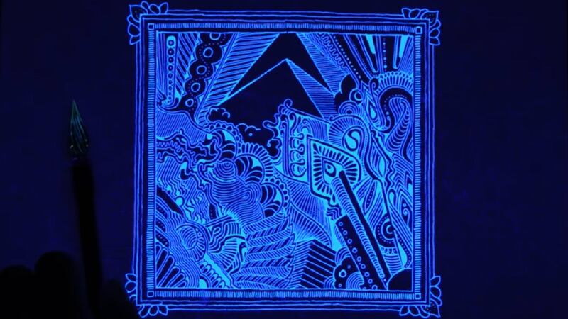 The intricate designs are created using a special UV-reactive ink.