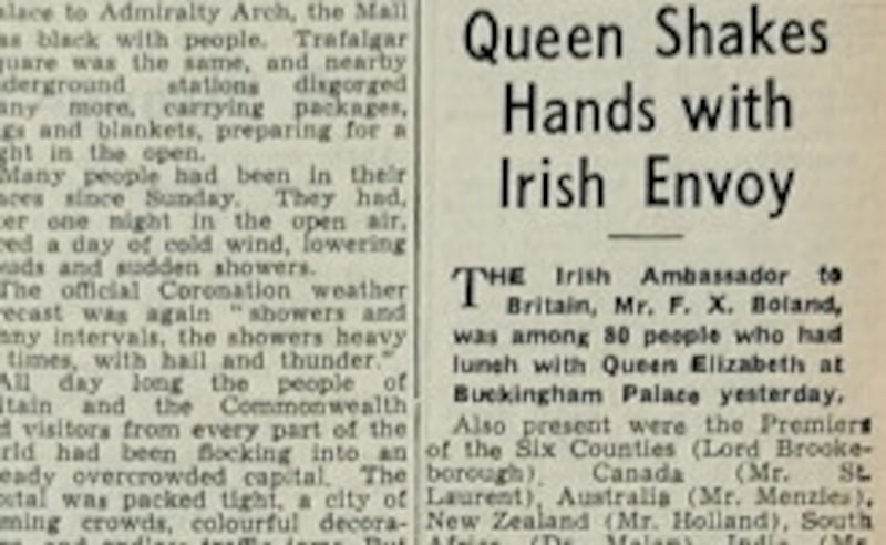 Official Ireland's only reported engagement around Queen Elizabeth's coronation 