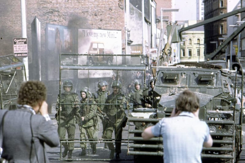 Riots in central Belfast during the Queens visit 1977