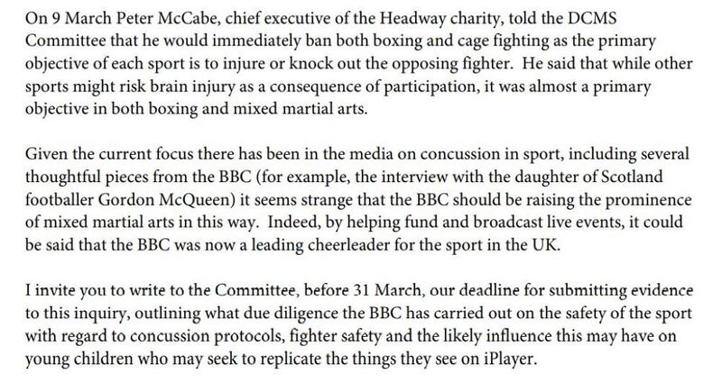 Excerpt of a letter from DCMS committee chair Julian Knight MP to BBC director-general Tim Davie