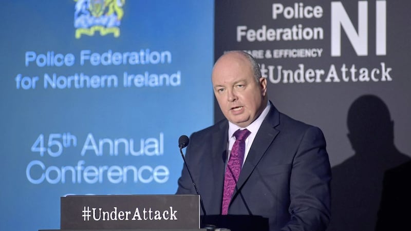 Mark Lindsay, Chairman of the Police Federation of Northern Ireland, at the body&#39;s 45th annual conference. Picture by Simon Graham Photography 
