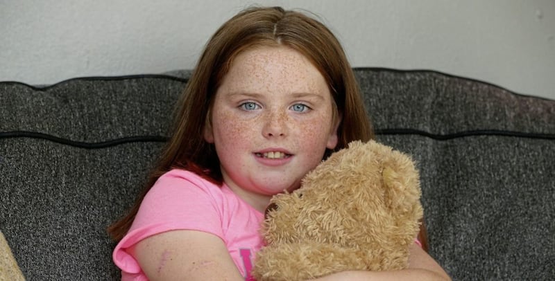 Annie McFadden who was injured after she was mauled by a dog last year. Picture by Mal McCann. 