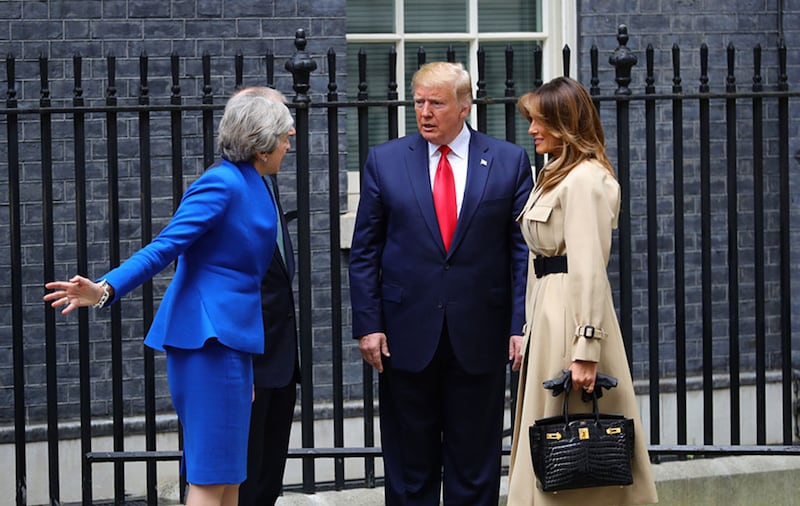 British prime minister theresa May welcomed President Trump and his wife Melania to Downing Street this morning. Picture by Aaron Chown/PA Wire&nbsp;