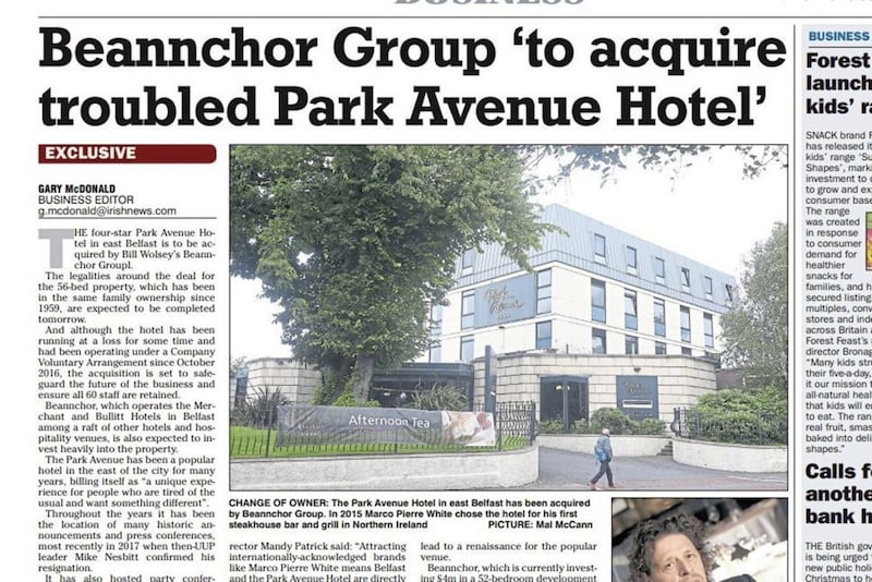 How the Irish News revealed the acquisition yesterday 