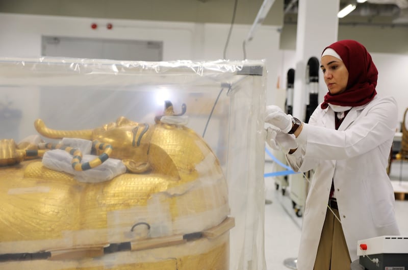 Tutankhamun’s gilded coffin leaves its tomb for the first time since 1922