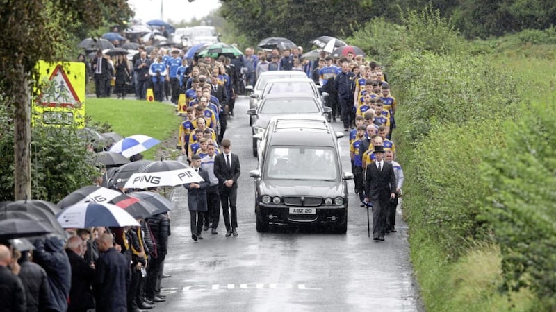 Huge crowds gathered for Niall Laverty&#39;s funeral in Saul, Co Down 