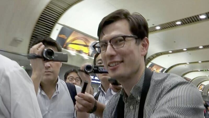 Australian student Alek Sigley arrives at a Beijing airport Picture by Emily Wang/AP 