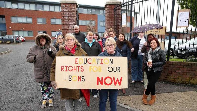 Parents of pupils at De La Salle school in west Belfast continue their protest. Picture by Mal McCann 