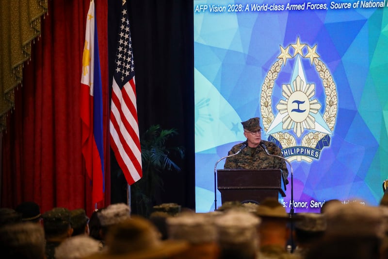 US Marine Lieutenant General William Jurney addressed the opening ceremony of the ‘Balikatan’ or Shoulder-to-Shoulder exercises at Camp Aguinaldo military headquarters in Quezon City (AP)