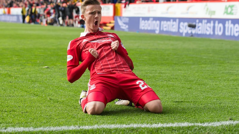 &nbsp;Aberdeen's James Maddison celebrates scoring his side's second goal of the game. Picture by PA