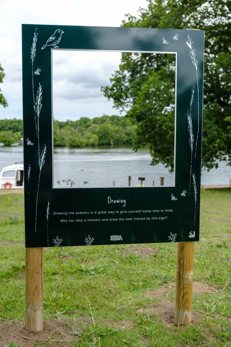 A sign on the mindfulness walking trail at Salhouse Broad, Norfolk. (Sibling Support/ PA)