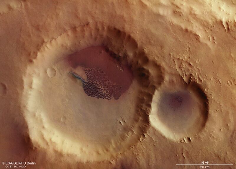 Plan view of a Martian crater