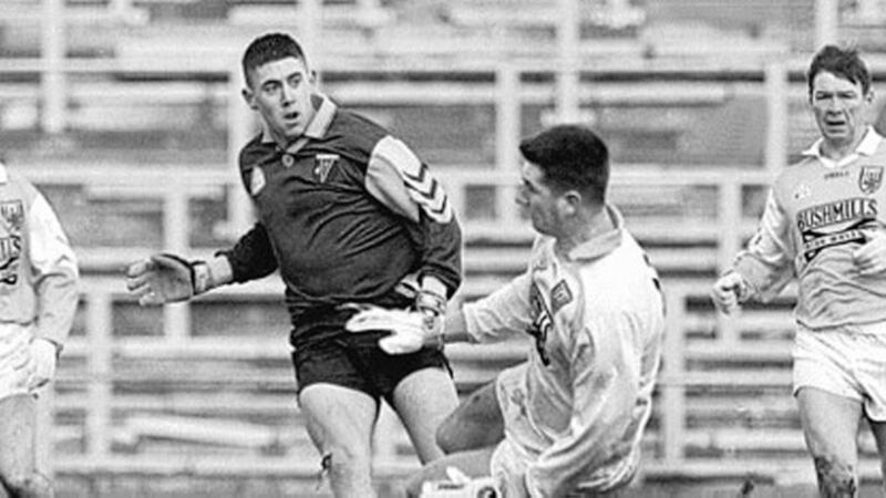 DOLAN DELIVERS...Roscommon&rsquo;s Frankie Dolan finishes past Antrim goalkeeper Donard Shannon in the Connacht side&rsquo;s National League win at Casement Park yesterday 