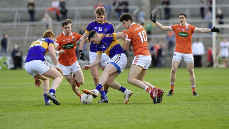 A last-gasp goal from Allstar Michael Quinlivan consigned Armagh to defeat at the hands of Tipperary on Sunday, and left them facing another year in Division Three. Picture by Ian Maginess 