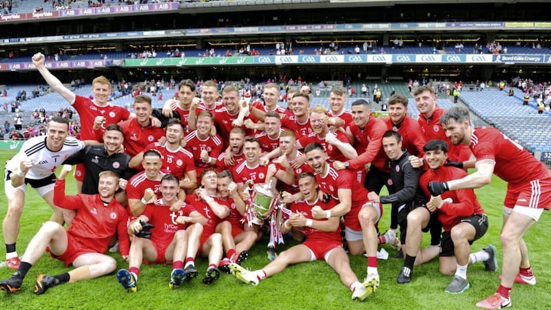 Tyrone celebrate after pipping Monaghan to the Ulster SFC title.<br /> Pic Philip Walsh