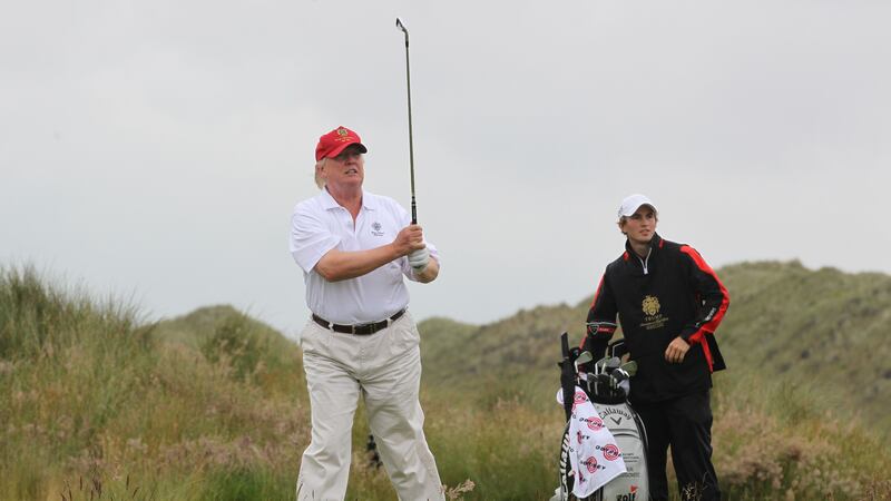 The US President was enjoying a round of golf with Shinzo Abe, Japan’s Prime Minister.