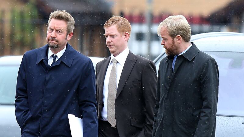 Cilla Black's sons, from the left, Robert Willis, Jack Willis and Ben Willis arrive for her inquest at Liverpool Coroner's Court&nbsp;