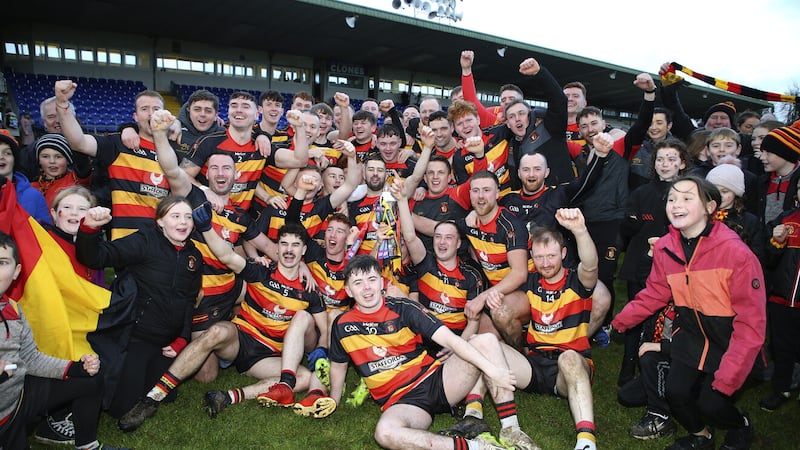 Cullyhanna goalscorer Caolan Reavey (10) front and centre in their Ulster Club IFC celebrations.