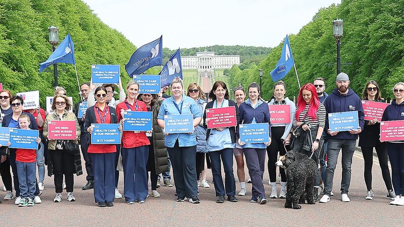 Nurses from the Royal College of Nursing protest over pay at Stormont.