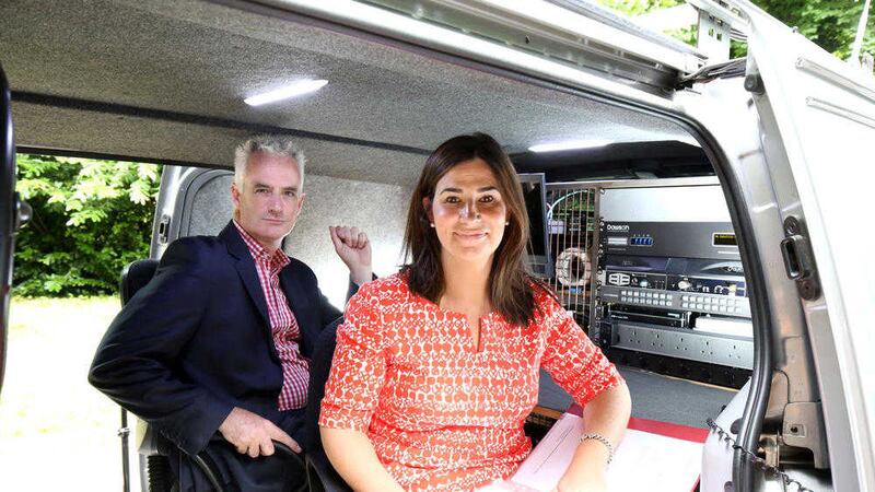 Managing Directors Norah Anne Barron and Conor O&rsquo;Brien pictured in their new conference van, the OB3. 