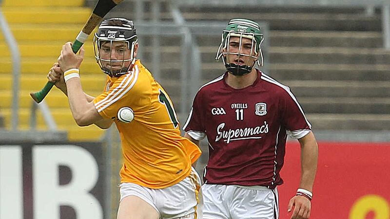 Action from the Antrim v Galway clash at Kingspan Breffni Park. Picture Philip Walsh