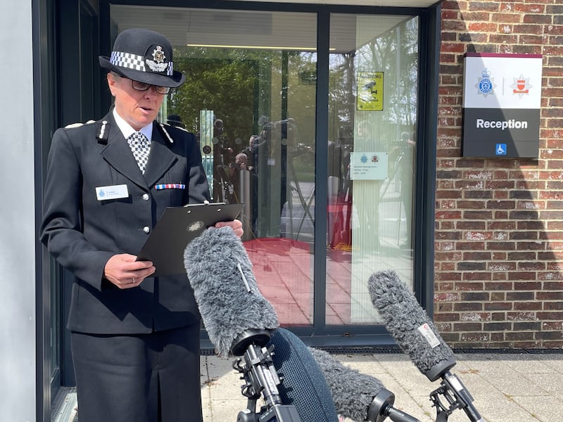 Sussex Police Chief Constable Jo Shiner giving a statement outside the force’s headquarters in Lewes