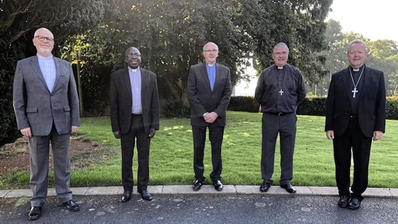 The Service of Reflection and Hope has been organised by the leaders of Ireland&#39;s main Churches, pictured from left: Dr David Bruce, Presbyterian Moderator; Dr Sahr Yambasu, Methodist President; Dr Ivan Patterson, President of the Irish Council of Churches; Church of Ireland Archbishop of Armagh John McDowell; and Catholic Archbishop of Armagh Eamon Martin 
