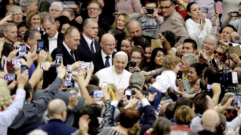 Pope Francis arrives in the Paul VI Hall at the Vatican for his weekly general audience Picture by Alessandra Tarantino/AP 