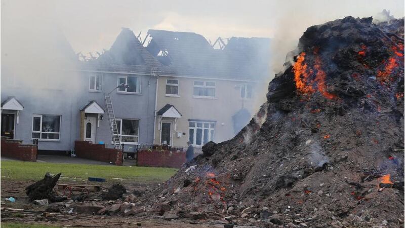The homes gutted in July after a blaze close to a bonfire in west Belfast. Picture by Hugh Russell 