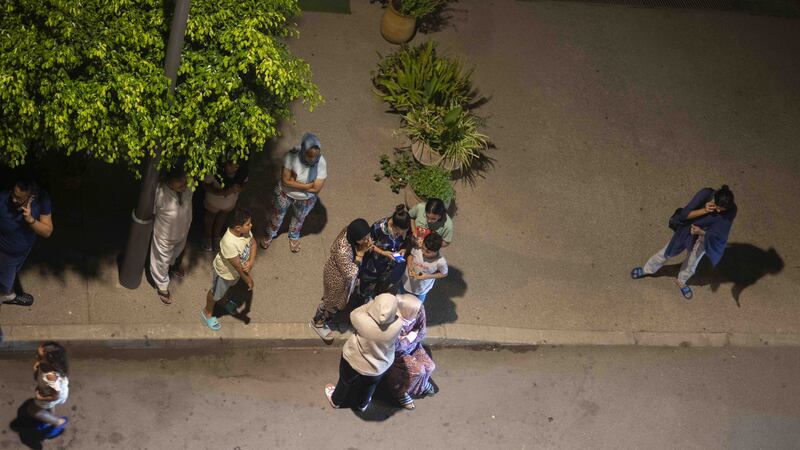 People on the streets in Rabat after the earthquake (Mosa’ab Elshamy/AP)