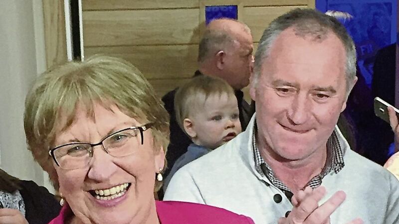 Dolores Kelly and supporters celebrate her election in Upper Bann 