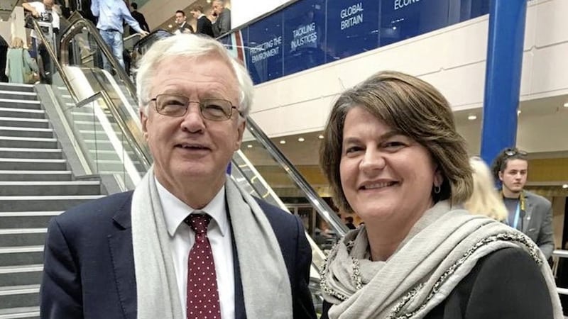 Arlene Foster at the Tory party conference in Birmingham with former Brexit secretary David Davis  