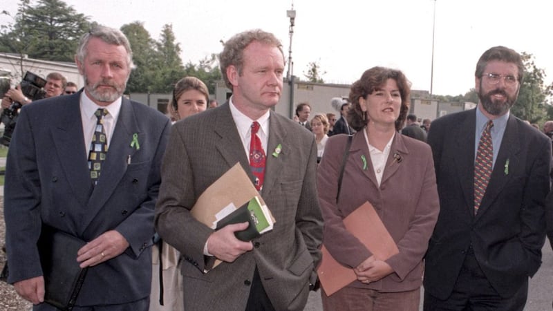 Martin McGuinness, pictured as part of a later talks delegation, with Martin Ferris (left) the now North Kerry TD, (2nd left) and Gerry Adams was Sinn F&eacute;in chief negotiator. Picture by Stephen Davison/Pacemaker 
