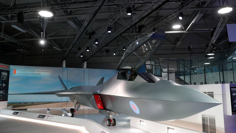 A model of the new Tempest fighter jet after being unveiled by BAE Systems which has said it is on track to meet its targets for the year
