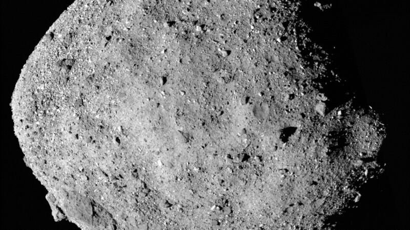 This mosaic image of asteroid Bennu is composed of 12 PolyCam images (Nasa/Goddard/University of Arizona)